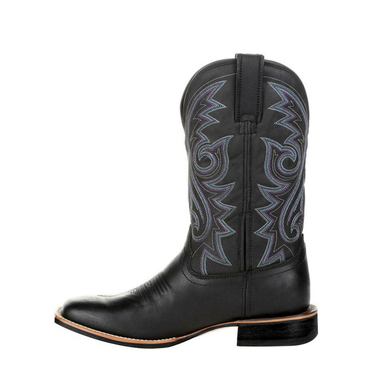 Black Square Toe Western Inspired Embroider Cowboy Men Boots
