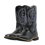 Black Square Toe Western Inspired Embroider Cowboy Men Boots